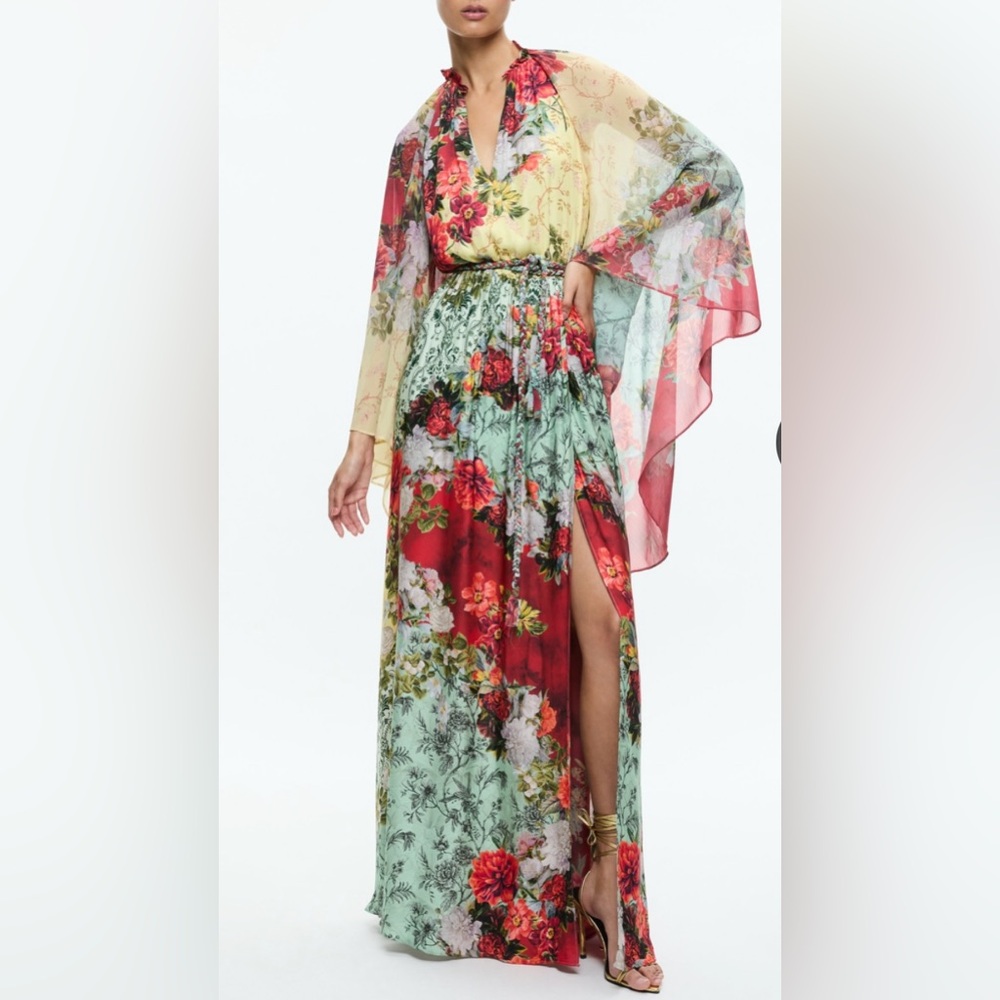 Alice + Olivia Floral Long Sleeve Dress - Red, Yellow, Green